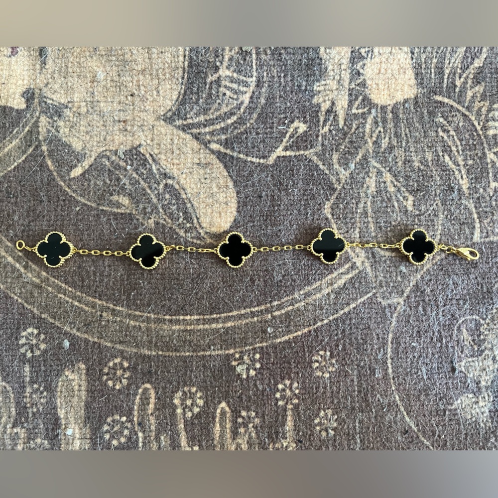 💎VCA style vintage alhambra bracelet, 5 motifs onyx 💎